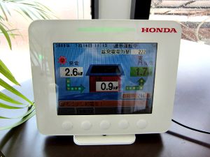 表示モニター ショールーム内にある表示モニターにて、現在の電力消費量・売電料・買電料をチェクして頂けます!